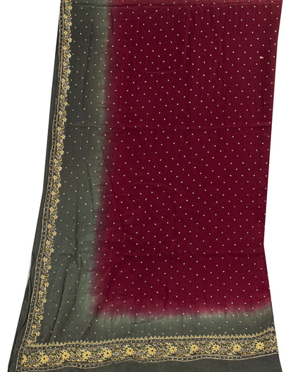 Sanskriti Vintage Dark Red Pure Crepe Silk Dupatta Stole Hand Embroidery Zardozi