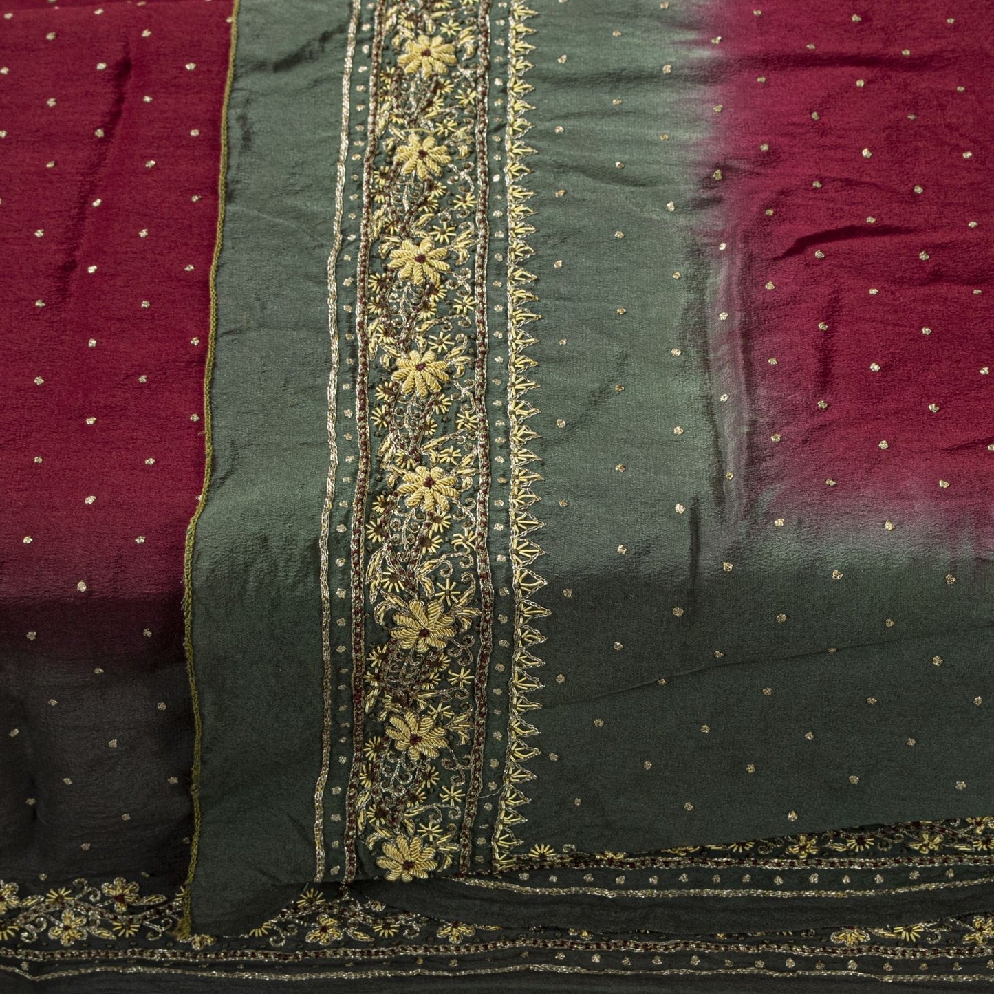 Sanskriti Vintage Dark Red Pure Crepe Silk Dupatta Stole Hand Embroidery Zardozi