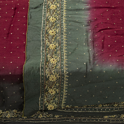 Sanskriti Vintage Dark Red Pure Crepe Silk Dupatta Stole Hand Embroidery Zardozi
