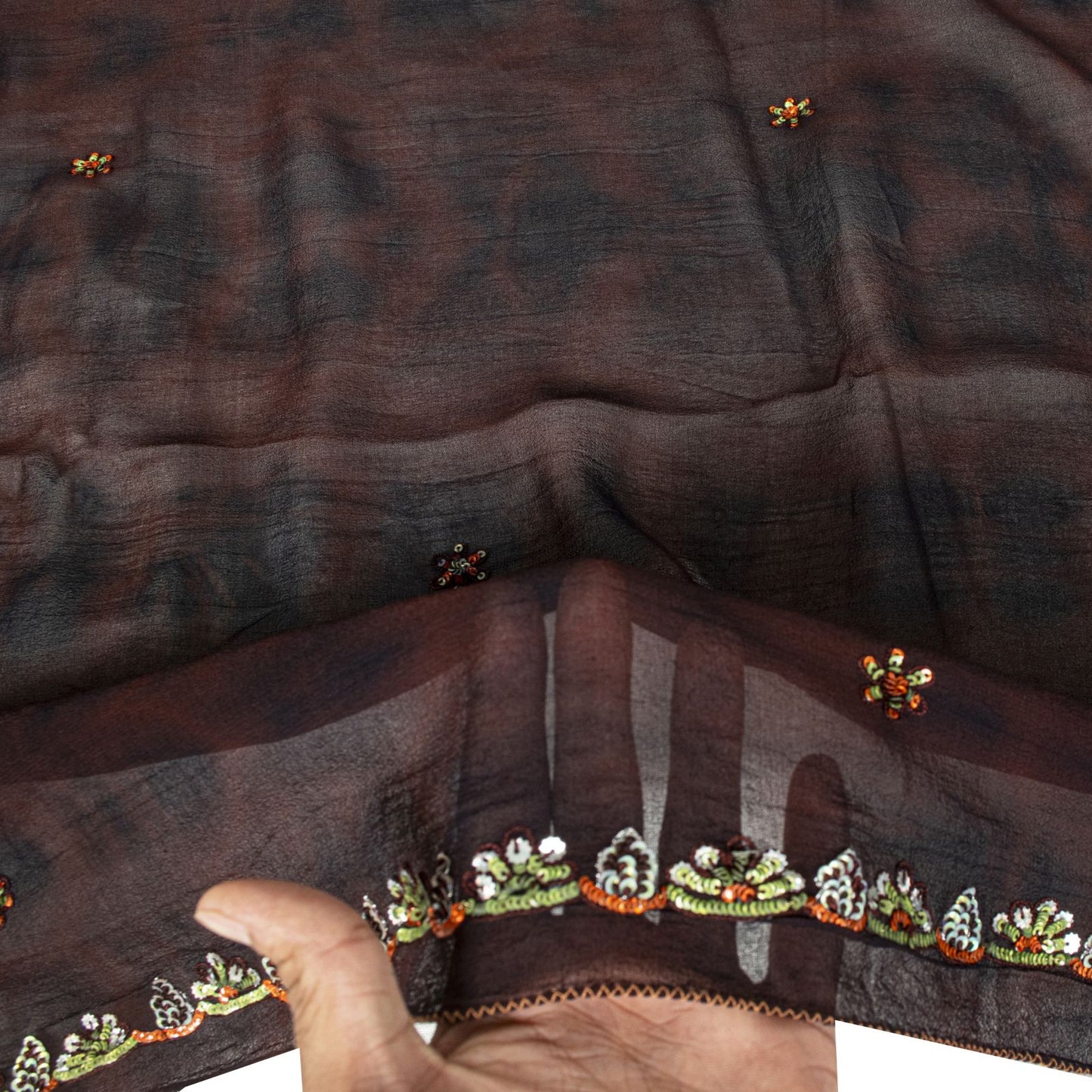 Sanskriti Vintage Black Pure Georgette Dupatta Tie Dye Floral Embroidered Vine