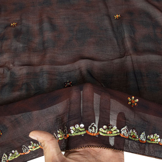 Sanskriti Vintage Black Pure Georgette Dupatta Tie Dye Floral Embroidered Vine