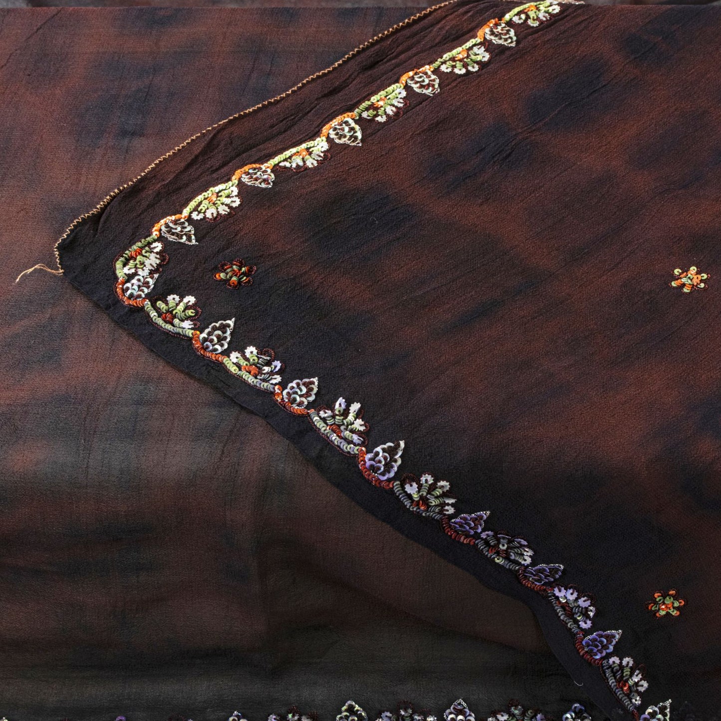 Sanskriti Vintage Black Pure Georgette Dupatta Tie Dye Floral Embroidered Vine