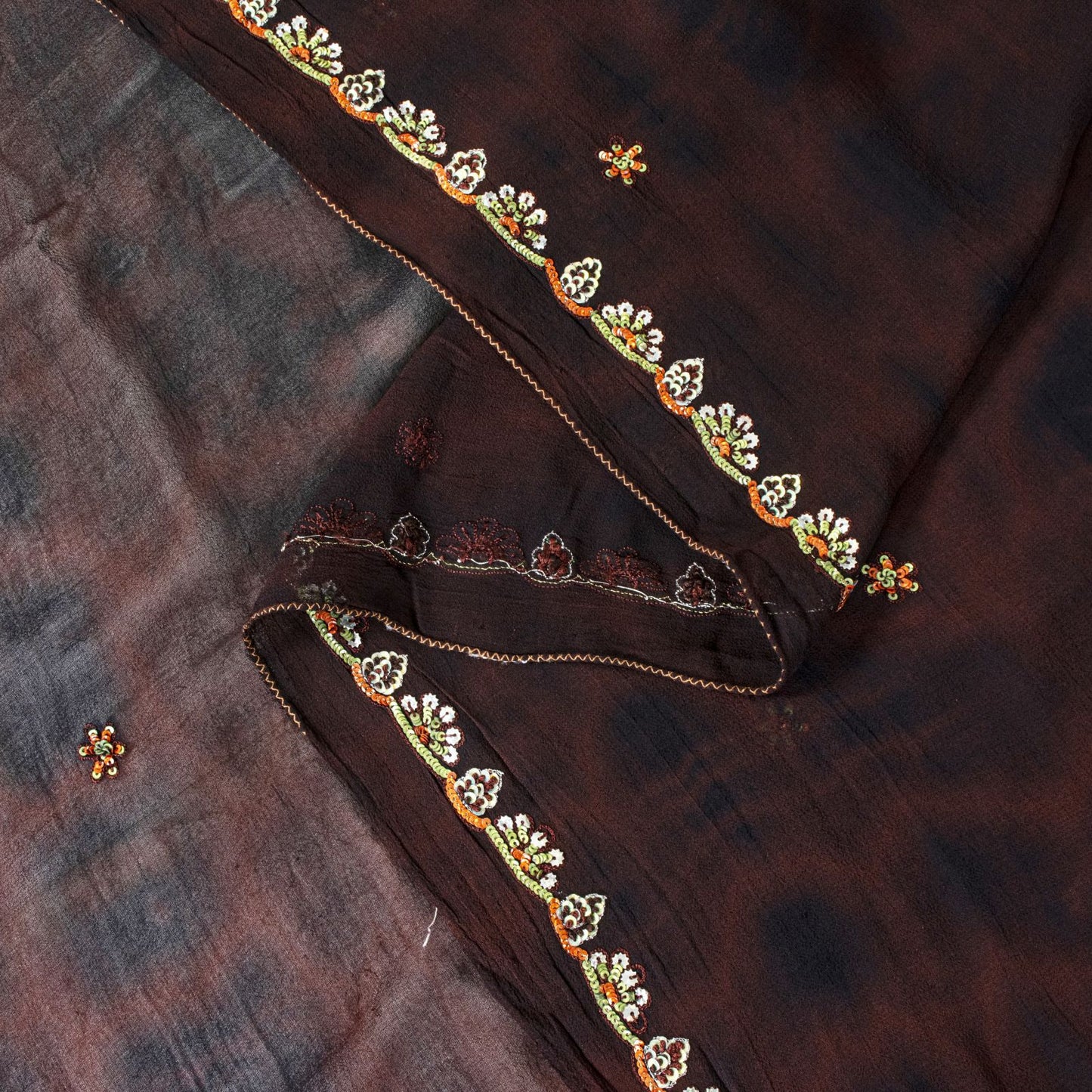 Sanskriti Vintage Black Pure Georgette Dupatta Tie Dye Floral Embroidered Vine