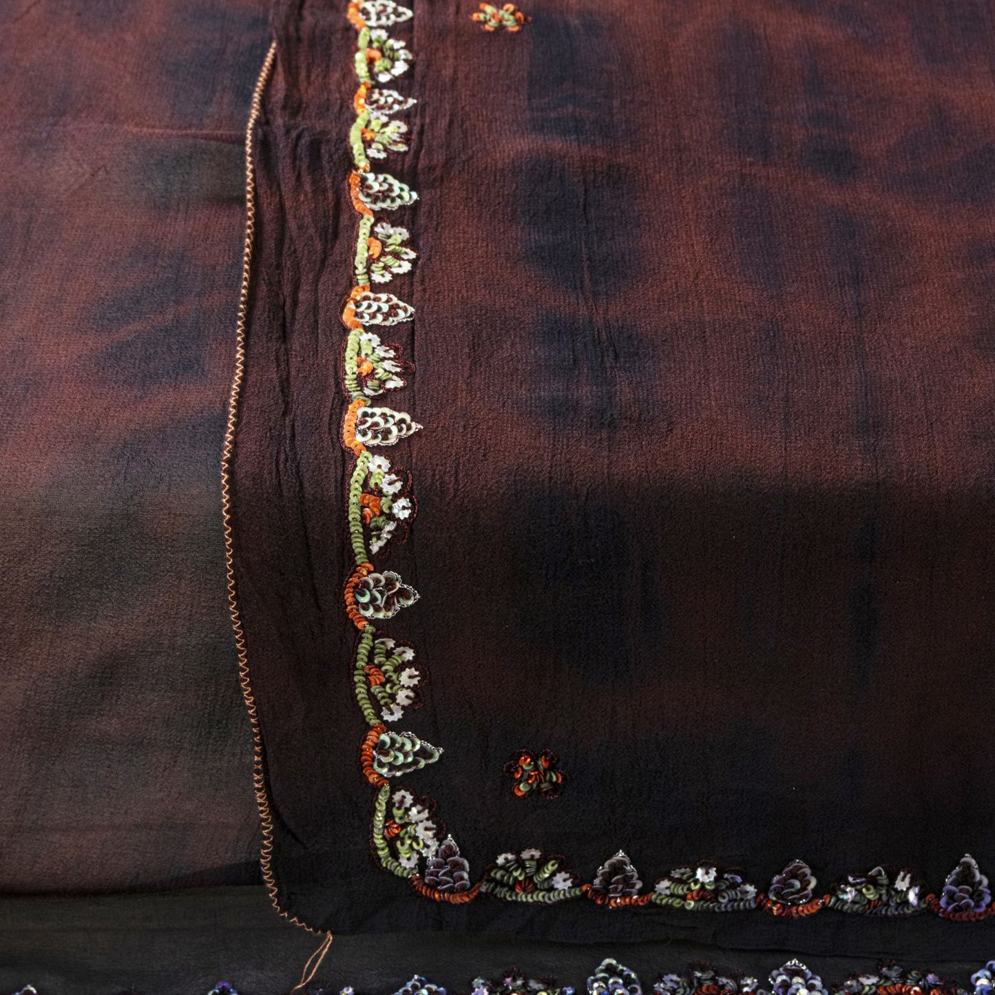 Sanskriti Vintage Black Pure Georgette Dupatta Tie Dye Floral Embroidered Vine