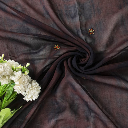 Sanskriti Vintage Black Pure Georgette Dupatta Tie Dye Floral Embroidered Vine