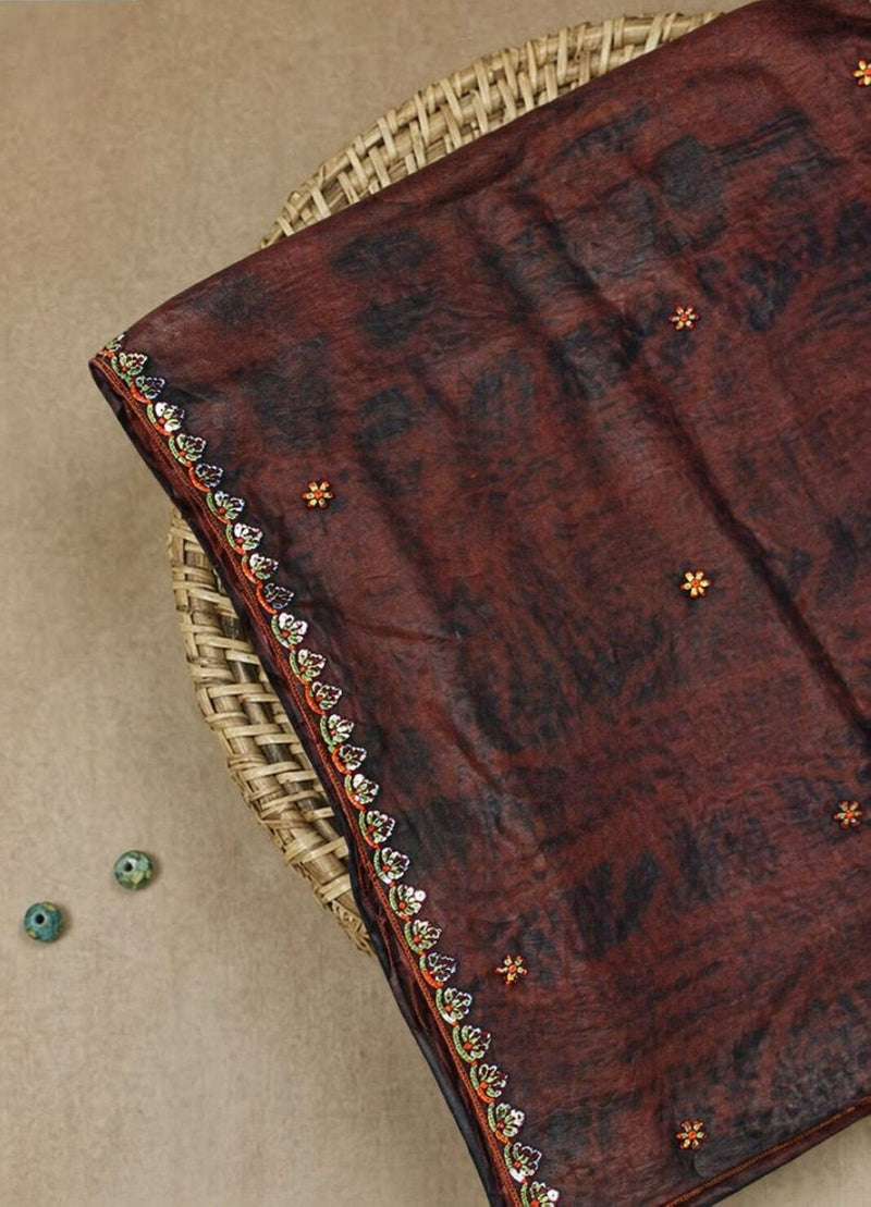 Sanskriti Vintage Black Pure Georgette Dupatta Tie Dye Floral Embroidered Vine