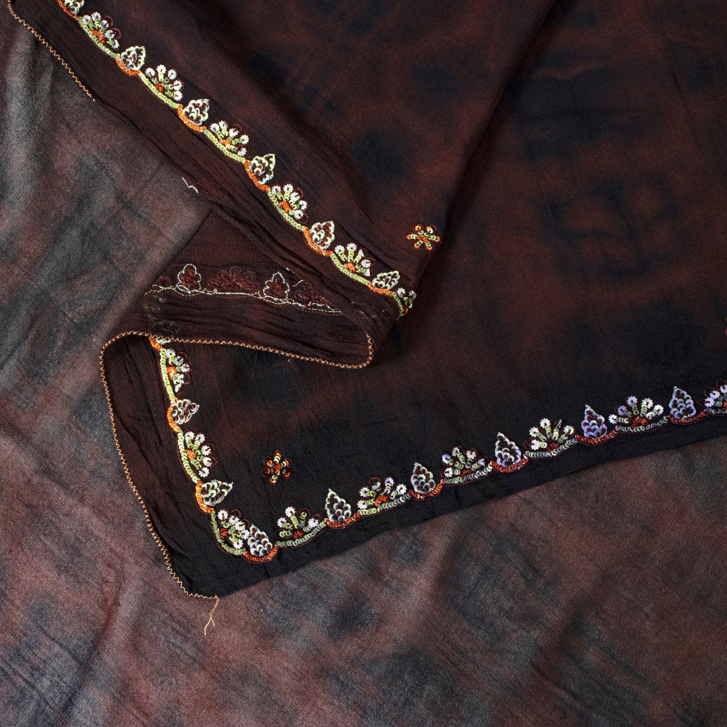 Sanskriti Vintage Black Pure Georgette Dupatta Tie Dye Floral Embroidered Vine