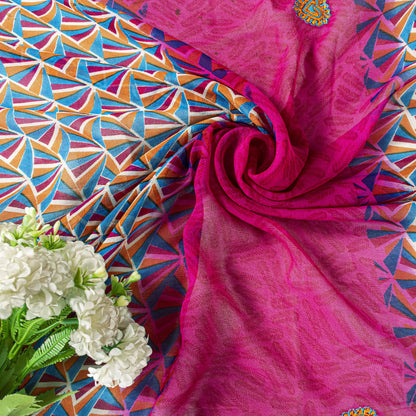 Sanskriti Vintage Pink Georgette Dupatta Sheer 90x46 Inch Printed