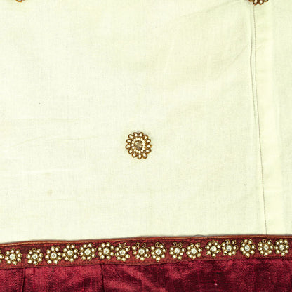 Sanskriti Vintage White Net Dupatta Stole Hand Embroidered Patch Dabka Zardozi