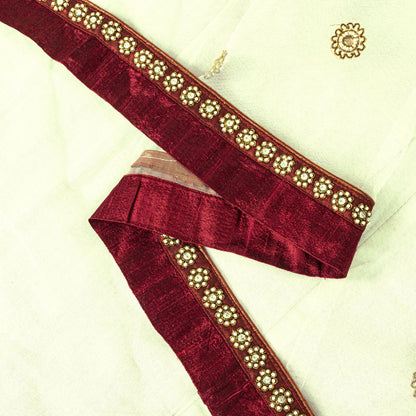 Sanskriti Vintage White Net Dupatta Stole Hand Embroidered Patch Dabka Zardozi