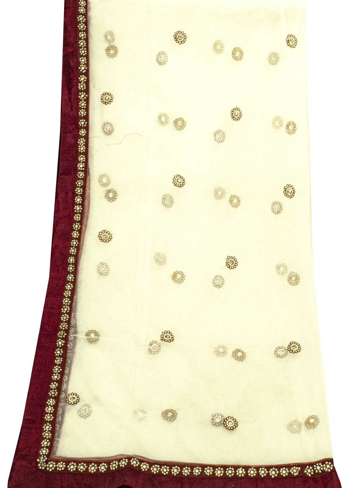 Sanskriti Vintage White Net Dupatta Stole Hand Embroidered Patch Dabka Zardozi