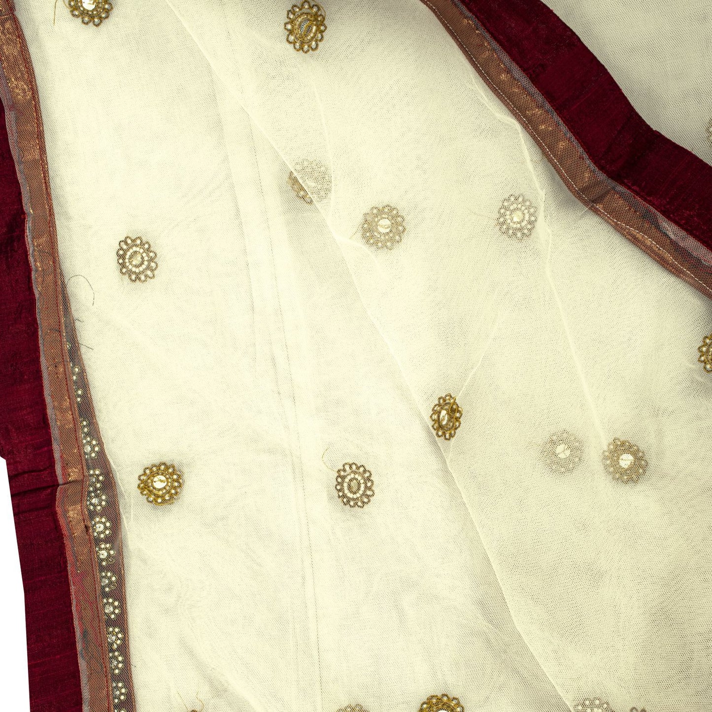 Sanskriti Vintage White Net Dupatta Stole Hand Embroidered Patch Dabka Zardozi