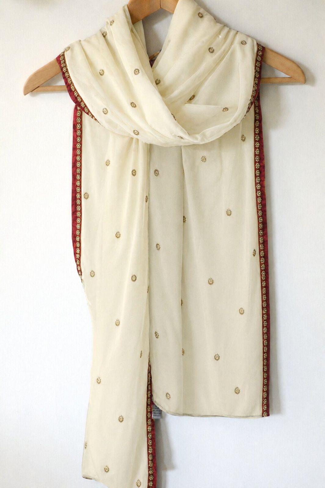 Sanskriti Vintage White Net Dupatta Stole Hand Embroidered Patch Dabka Zardozi