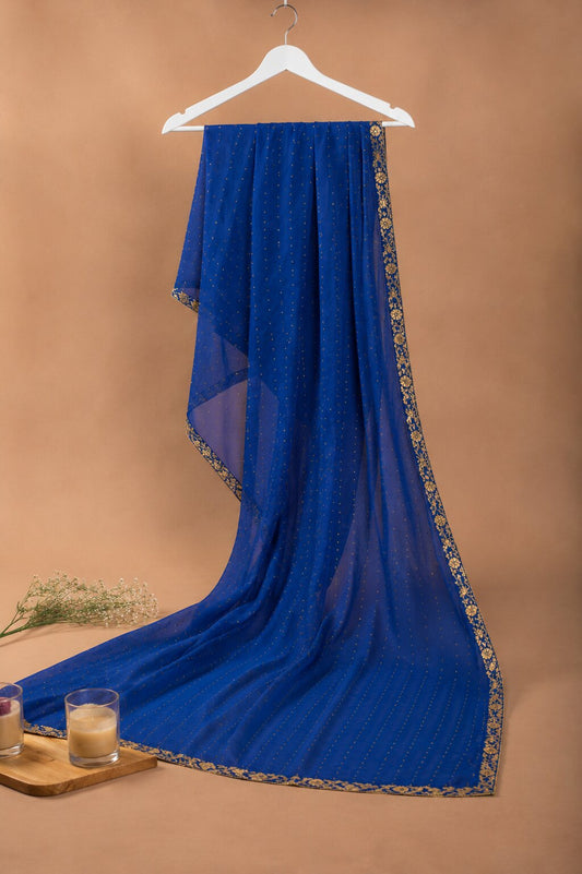 Sanskriti Vintage Blue Pure Georgette Silk Dupatta Stole Mukesh Hazar Batti Veil