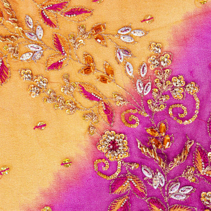 Sanskriti Vintage Orange-Pink Pure Georgette Silk Dupatta Stole Hand Beaded Veil