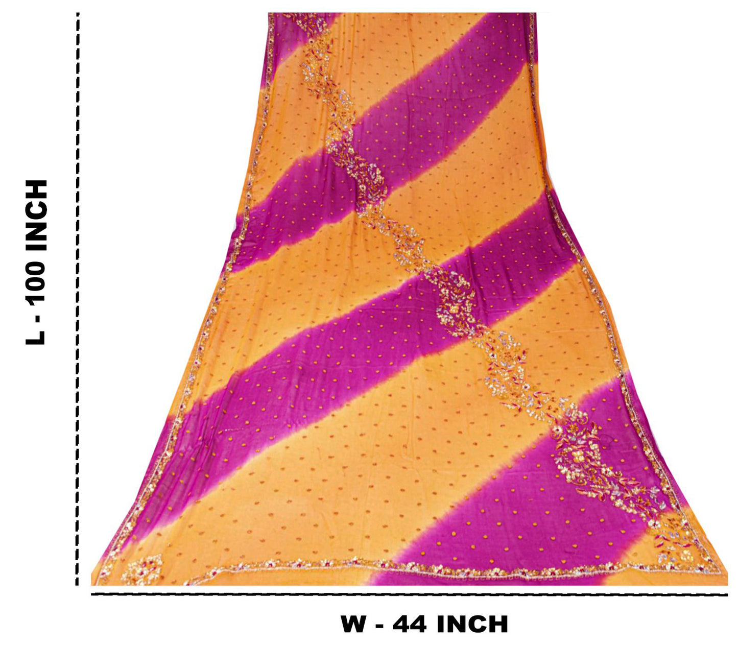 Sanskriti Vintage Orange-Pink Pure Georgette Silk Dupatta Stole Hand Beaded Veil