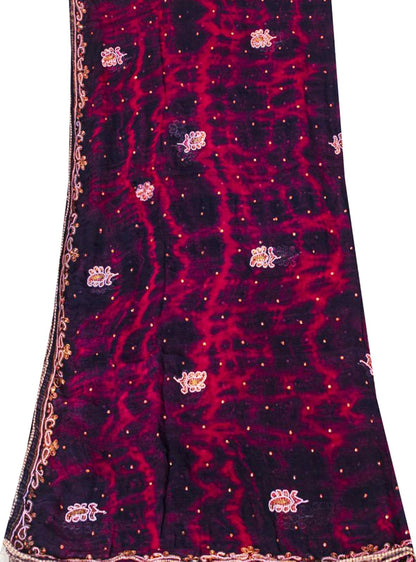 Sanskriti Vintage Blue Pure Chiffon Silk Dupatta Stole Tie-Dye-Hand Beaded Veil