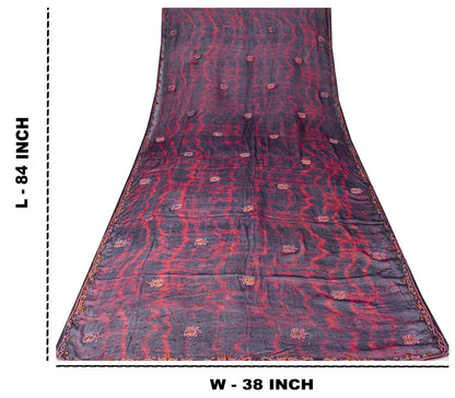 Sanskriti Vintage Blue Pure Chiffon Silk Dupatta Stole Tie-Dye-Hand Beaded Veil