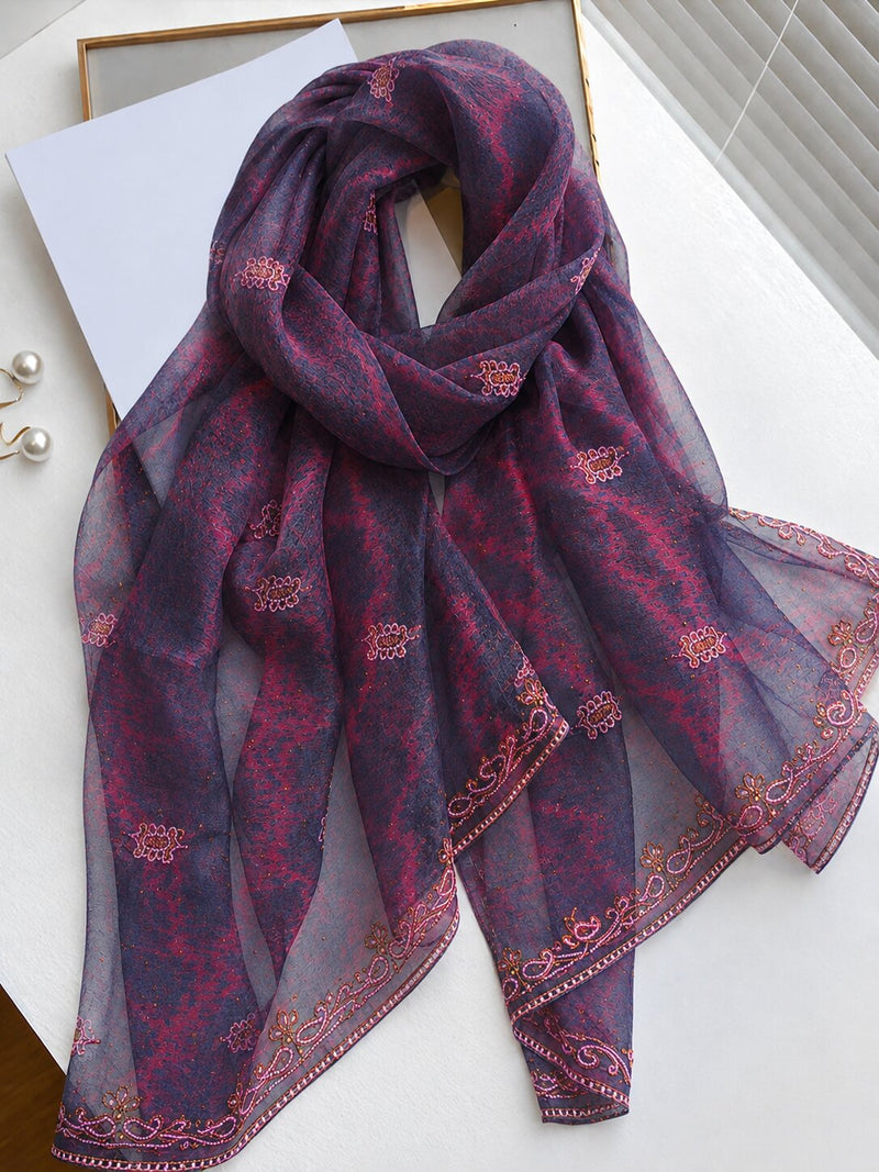 Sanskriti Vintage Blue Pure Chiffon Silk Dupatta Stole Tie-Dye-Hand Beaded Veil
