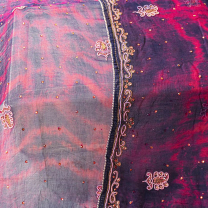 Sanskriti Vintage Blue Pure Chiffon Silk Dupatta Stole Tie-Dye-Hand Beaded Veil
