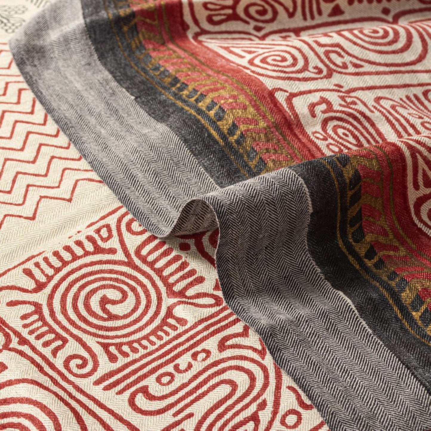 Sanskriti Vintage Beige Pure Woolen Dupatta Stole Sanganeri Hand Block Printed