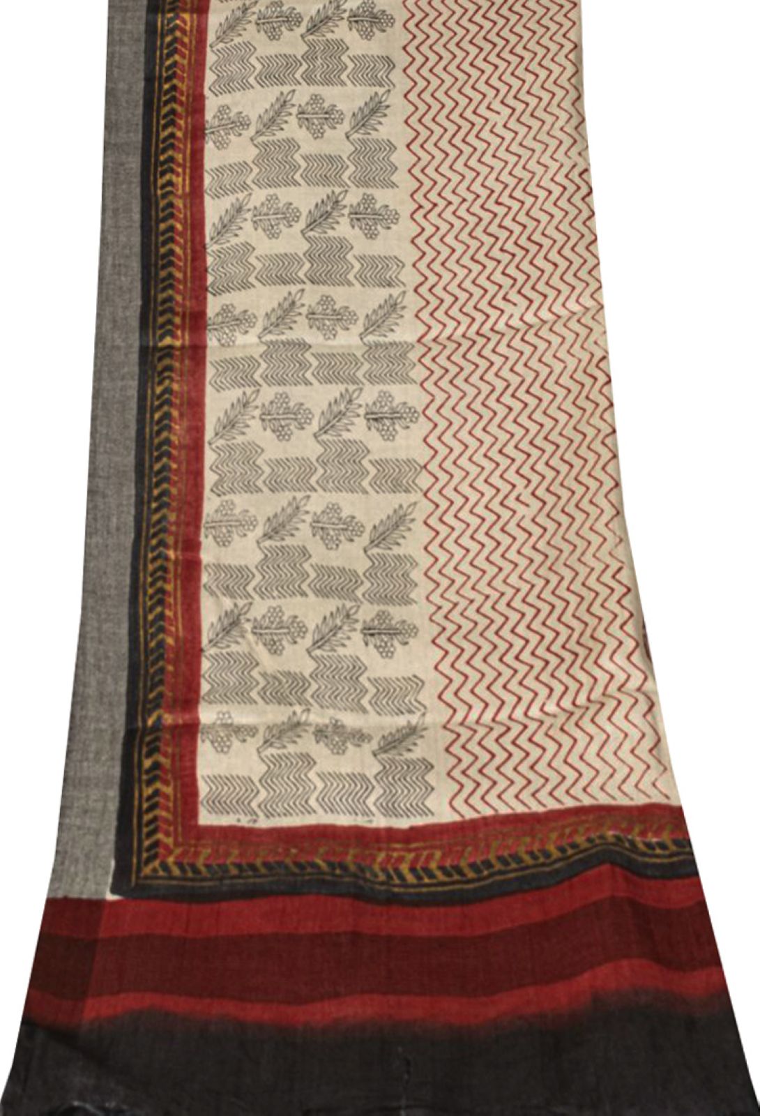Sanskriti Vintage Beige Pure Woolen Dupatta Stole Sanganeri Hand Block Printed
