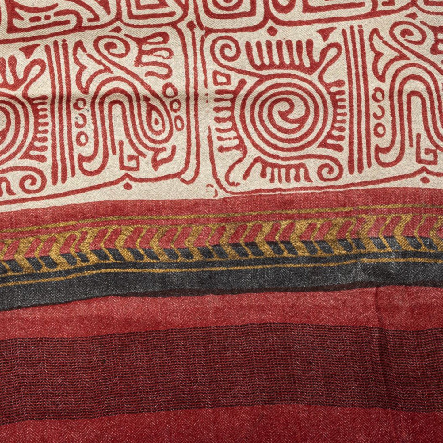 Sanskriti Vintage Beige Pure Woolen Dupatta Stole Sanganeri Hand Block Printed
