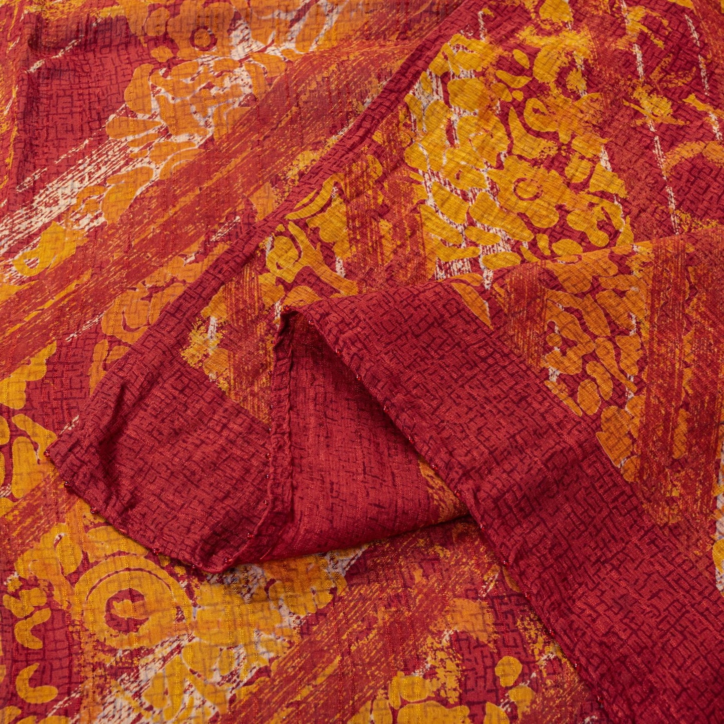 Sanskriti Vintage Red Pure Georgette Dupatta Stole Floral Printed Cultural Veil