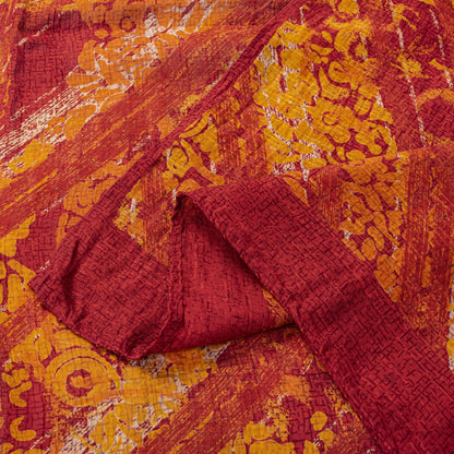 Sanskriti Vintage Red Pure Georgette Dupatta Stole Floral Printed Cultural Veil
