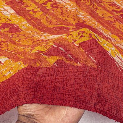 Sanskriti Vintage Red Pure Georgette Dupatta Stole Floral Printed Cultural Veil