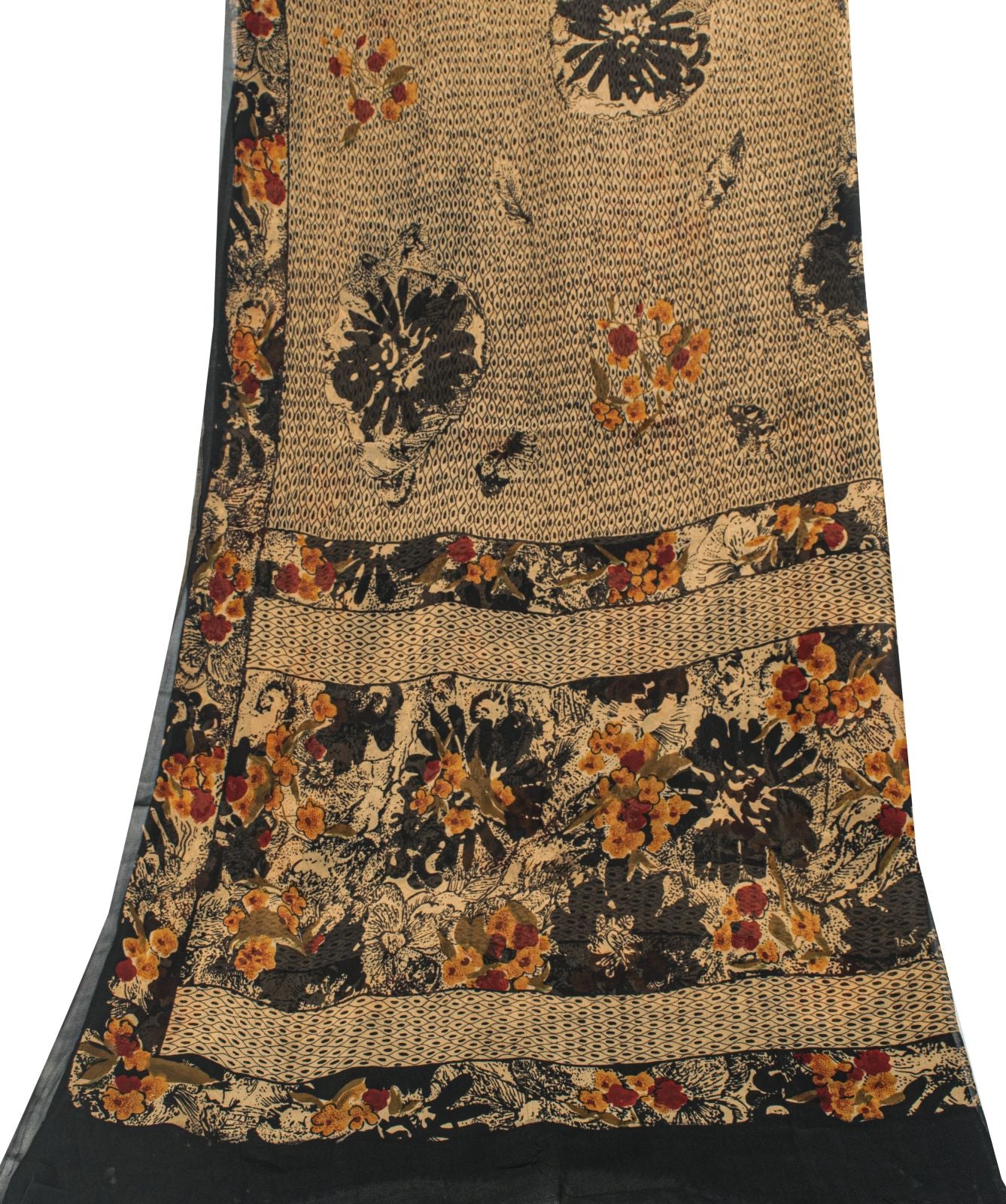 Sanskriti Vintage Peach Pure Georgette Dupatta/Stole Floral Printed Indian Veil