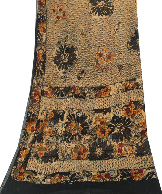 Sanskriti Vintage Peach Pure Georgette Dupatta/Stole Floral Printed Indian Veil