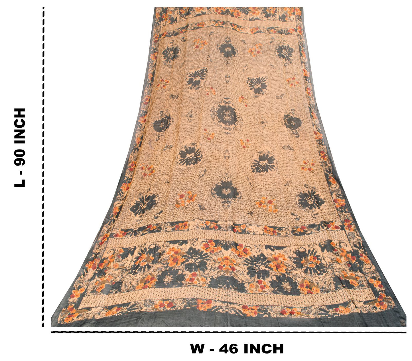 Sanskriti Vintage Peach Pure Georgette Dupatta/Stole Floral Printed Indian Veil