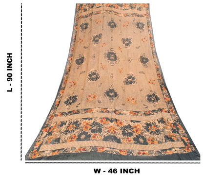 Sanskriti Vintage Peach Pure Georgette Dupatta/Stole Floral Printed Indian Veil
