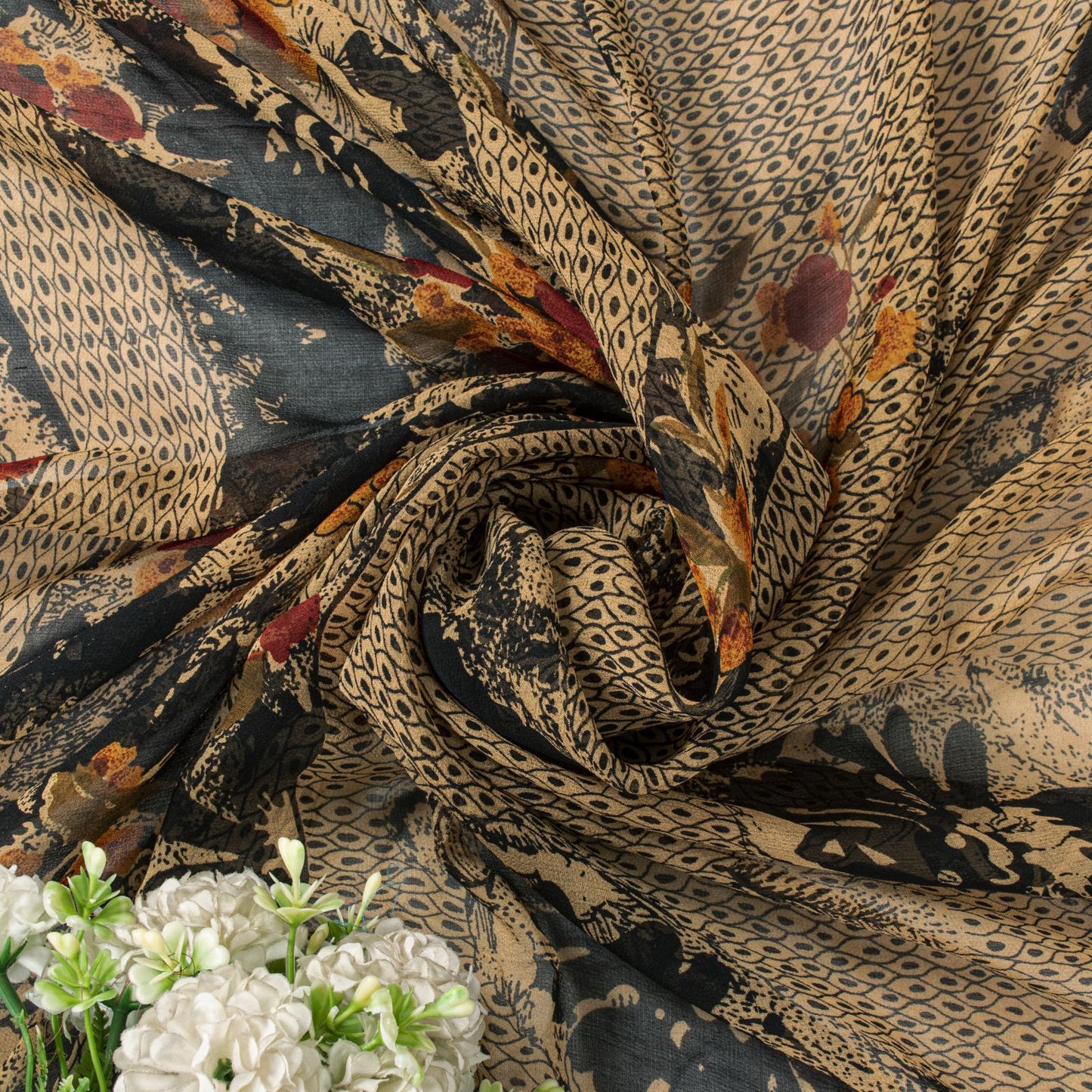 Sanskriti Vintage Peach Pure Georgette Dupatta/Stole Floral Printed Indian Veil