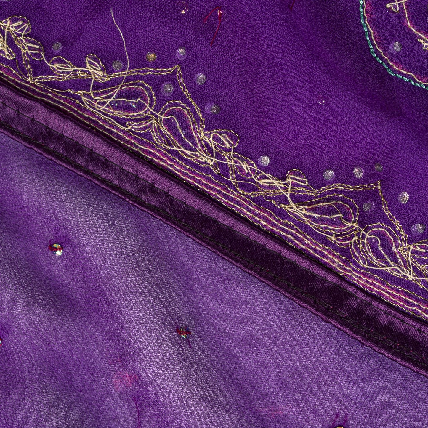 Sanskriti Vintage Purple Pure Georgette Silk Dupatta/Stole Hand Beaded Zari Veil