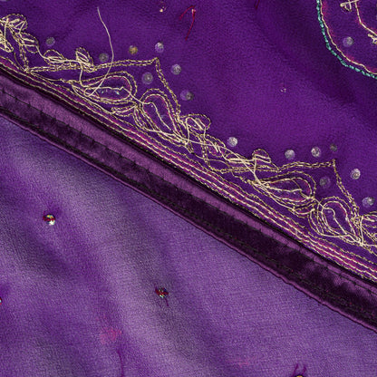 Sanskriti Vintage Purple Pure Georgette Silk Dupatta/Stole Hand Beaded Zari Veil