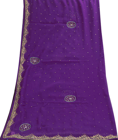 Sanskriti Vintage Purple Pure Georgette Silk Dupatta/Stole Hand Beaded Zari Veil