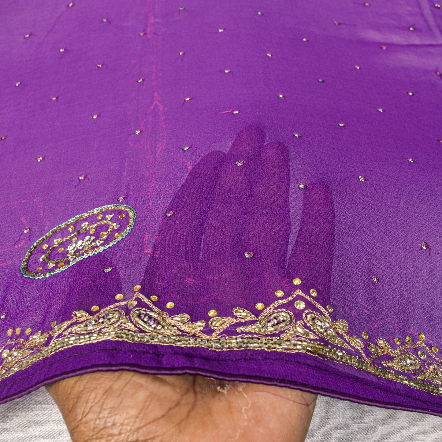 Sanskriti Vintage Purple Pure Georgette Silk Dupatta/Stole Hand Beaded Zari Veil