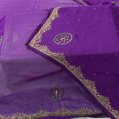 Sanskriti Vintage Purple Pure Georgette Silk Dupatta/Stole Hand Beaded Zari Veil