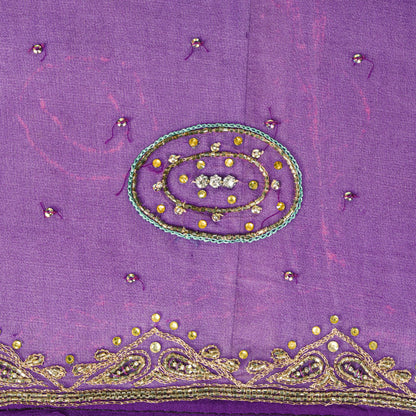 Sanskriti Vintage Purple Pure Georgette Silk Dupatta/Stole Hand Beaded Zari Veil