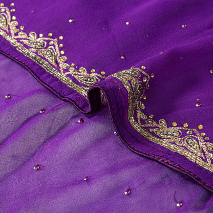 Sanskriti Vintage Purple Pure Georgette Silk Dupatta/Stole Hand Beaded Zari Veil