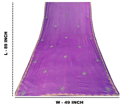 Sanskriti Vintage Purple Pure Georgette Silk Dupatta/Stole Hand Beaded Zari Veil