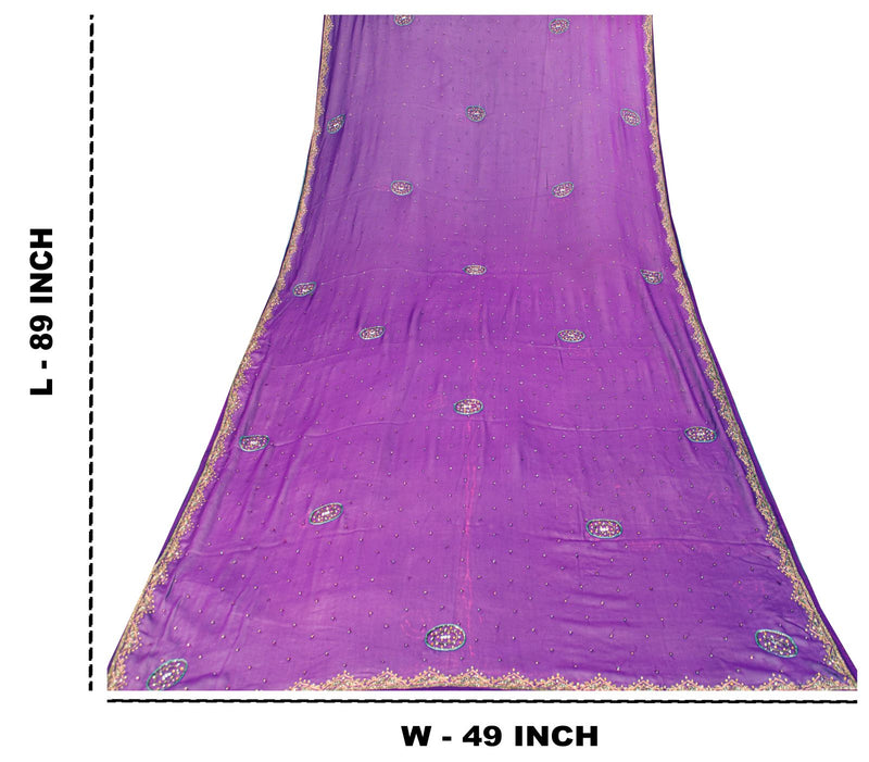 Sanskriti Vintage Purple Pure Georgette Silk Dupatta/Stole Hand Beaded Zari Veil