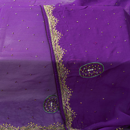 Sanskriti Vintage Purple Pure Georgette Silk Dupatta/Stole Hand Beaded Zari Veil