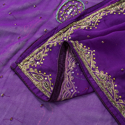 Sanskriti Vintage Purple Pure Georgette Silk Dupatta/Stole Hand Beaded Zari Veil