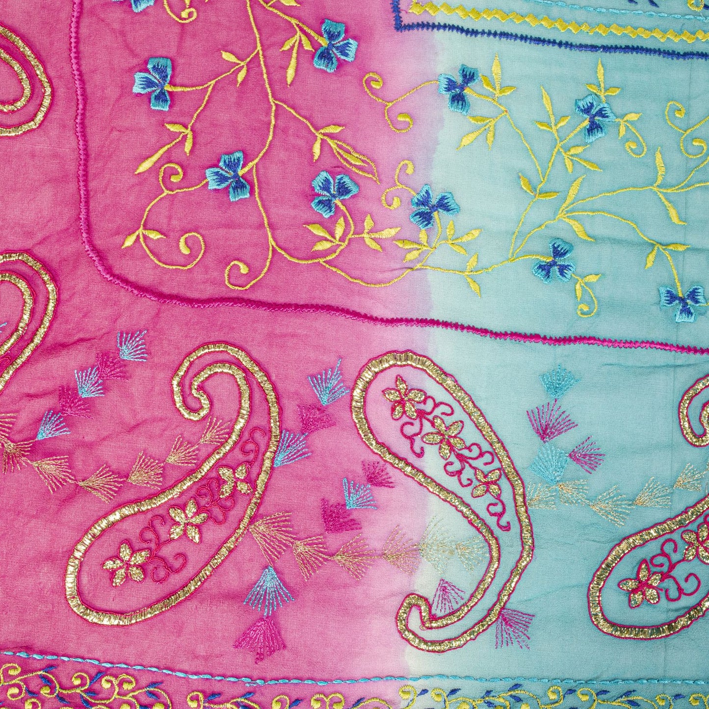 Sanskriti Vintage Blue-Pink Pure Georgette Dupatta/Stole Embroidery Wedding Veil