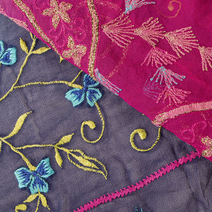 Sanskriti Vintage Blue-Pink Pure Georgette Dupatta/Stole Embroidery Wedding Veil