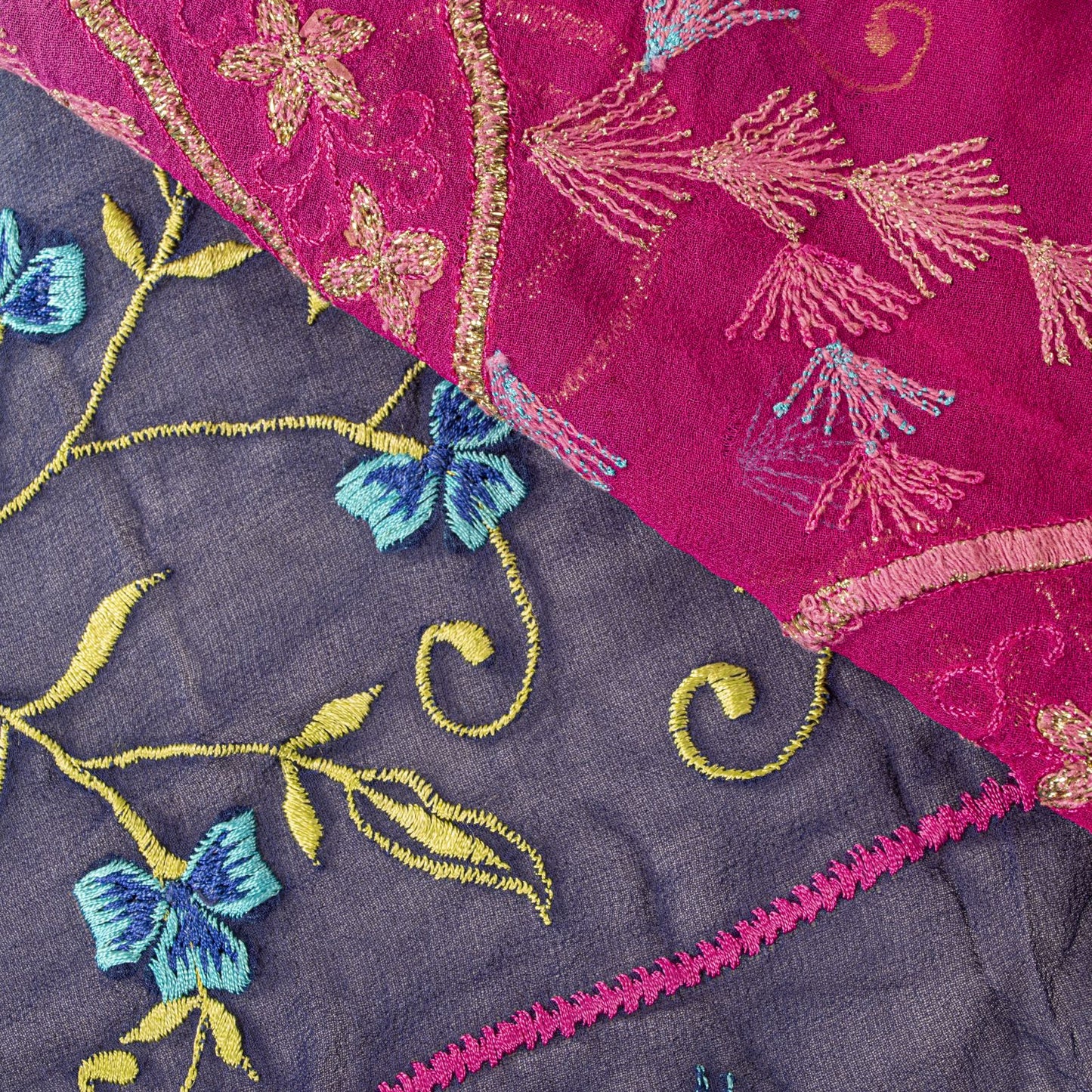 Sanskriti Vintage Blue-Pink Pure Georgette Dupatta/Stole Embroidery Wedding Veil