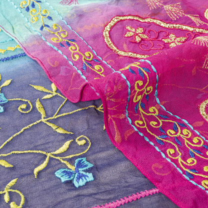 Sanskriti Vintage Blue-Pink Pure Georgette Dupatta/Stole Embroidery Wedding Veil
